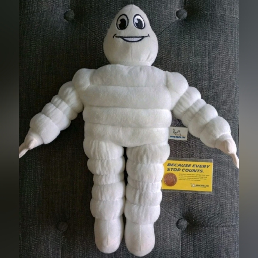 Michelin Man Plush Doll 15" And Michelin Tire Tread Testing Coin